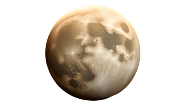 Moon in hyperrealistic style, isolated on transparent background.
