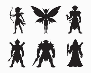 fairy silhouette, Enchanting fairies vector illustration, mystical and elegant, in graceful poses. Perfect fairy art for fantasy themed designs, illuminated by ethereal glow of magical lights