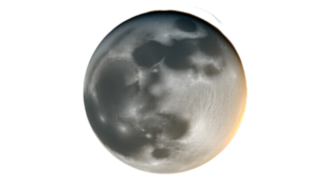 Moon in hyperrealistic style, isolated on transparent background.
