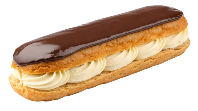 Delicious chocolate eclair pastry dessert french cuisine bakery item sweet treat food photography image png on transparent background