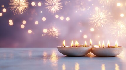 Banner design for diwali festival and podium,Diwali light decoration candle with fireworks,Stage,Product display Showcase design sparkle background,Deepavali,Dipavali,3D podium illustration.