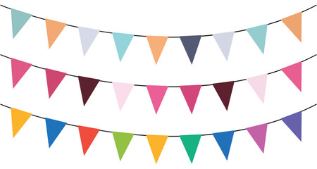Colorful triangle party flags background collection, decoration element, Vector illustration, Abstract, party flags collection Isolated on white background
