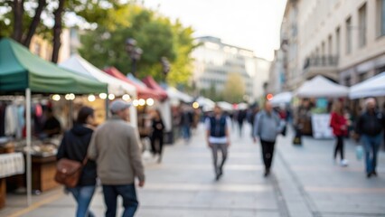 Urban Street Market Blur — a bustling outdoor market scene with soft focus and walking shoppers

