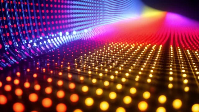 mesmerizing journey through a vibrant tunnel of light emitting diodes, seamlessly transitioning across the spectrum of warm oranges