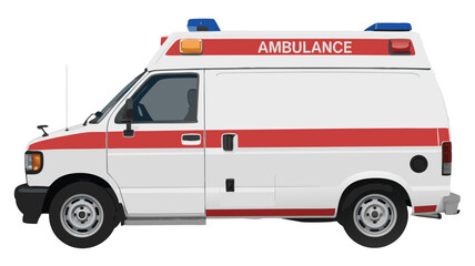 Illustration of an Emergency Vehicle Side View of White Ambulance with Red Stripes and Lights