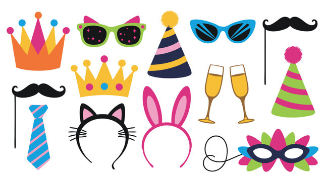 Party Booth Props Crowns, Hats, Glasses, Masks, Tie, Champagne and Animal Ears