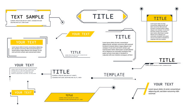 Text box frame, title callout tech hud border menu, modern line interface board. Set game elements, web design template for text, banner.