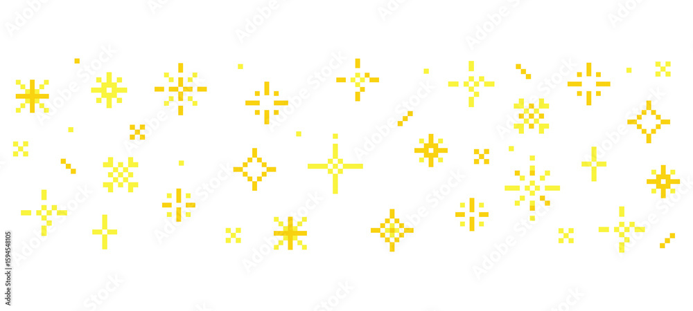 Sticker 8 bit pixel sparkle border in retro style stars and crystals for games ui retro designs or web minim