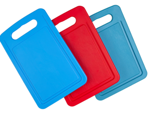  Colorful Plastic Cutting Boards in Assorted Sizes, isolated on transparent background PNG