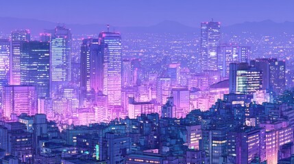 Obraz premium Vibrant purple and pink cityscape at night