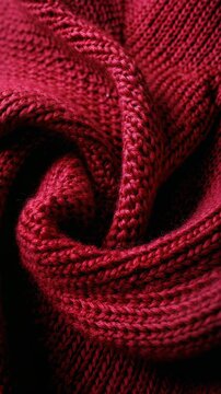 Warm red knit fabric with intricate patterns and texture displayed in cozy indoor setting