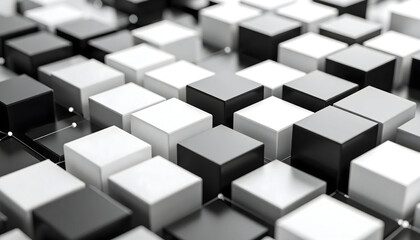 Abstract Cubes in Black and White with Connected Lines and Spheres