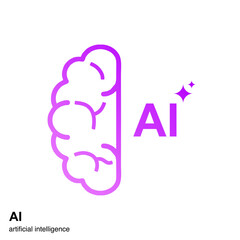 Artificial Intelligence Icon,Brain and AI Text Design