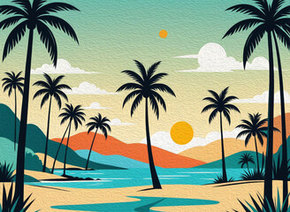 Fototapeta premium Palm tree . Oil painting. Pattern for printing on wall decorations, fabrics, for use in graphics.