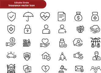 Insurance Icon Set – Safety, Protection & Financial Security Symbols

