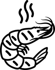 Minimalist Shrimp Icon with Steam Lines – Black Silhouette Seafood Vector on White Background