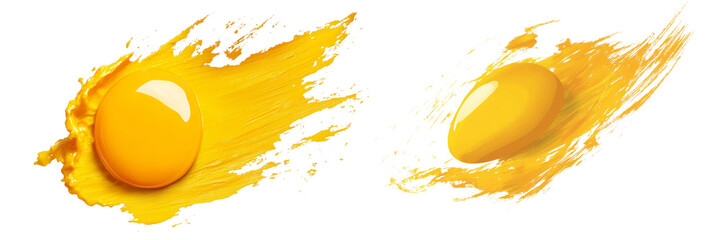 Set of a yellow brush stroke in the shape of an egg yolk, isolated on transparent background. 