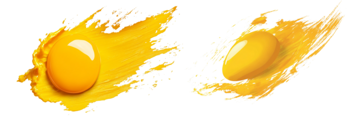 Set of a yellow brush stroke in the shape of an egg yolk, isolated on transparent background. 