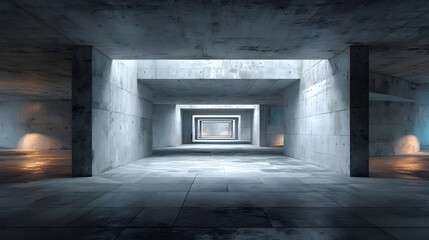 Obraz premium Futuristischer Tunnel aus Beton mit Lichtdurchlässen und endloser Perspektive 