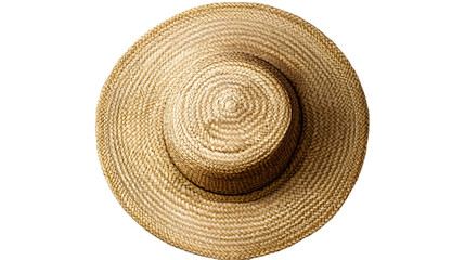 realistic straw hat mockup, top view with a band, isolated on transparent background