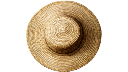 realistic straw hat mockup, top view with a band, isolated on transparent background