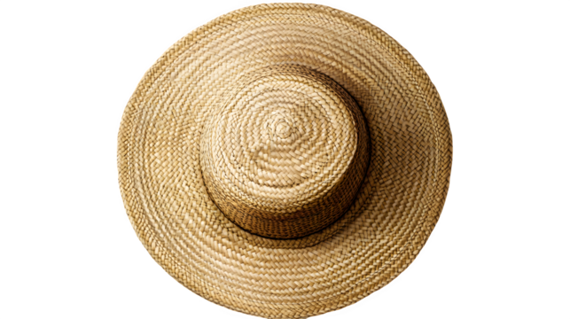 realistic straw hat mockup, top view with a band, isolated on transparent background