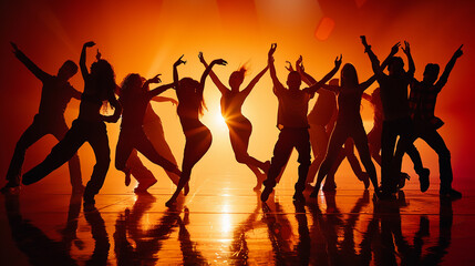 Dynamic dance troupe performs energetic routine under vibrant stage lights