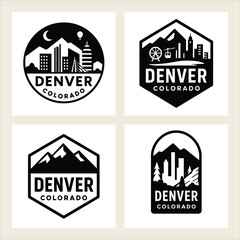 Denver Skyline Emblem with Cityscape and Mountains