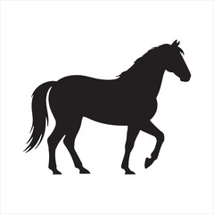 Elegant black silhouette of a majestic horse in motion