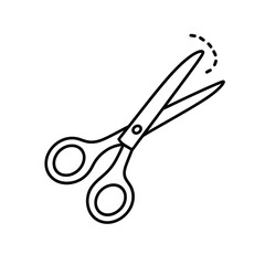 Simple Line Art Illustration of Scissors Cutting with Dotted Line