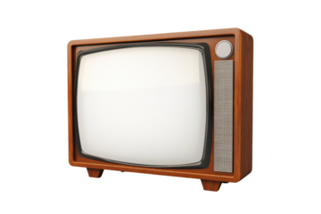 Angled retro TV with fabric speaker panel
