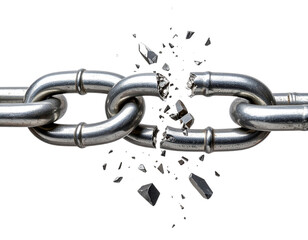 Obraz premium Snapped Metal Chain Links Breaking Apart, Symbol of Freedom, isolated