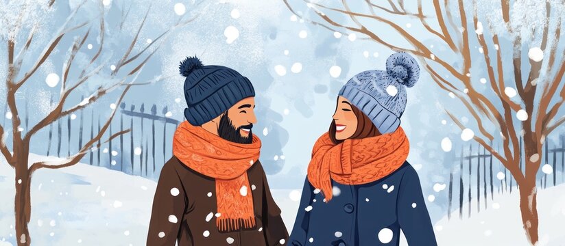 A couple enjoying a snowy winter day