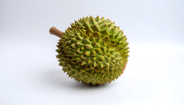 Close-up of a Spiky Durian Fruit Against a White Background - Powered by Adobe