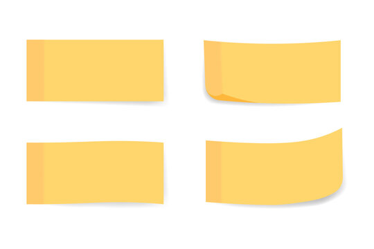 Yellow rectangular sticky notes in 4 paper fold and curl styles. Ideal for note-taking, digital mockups, or school and office-themed designs.