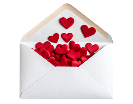 Romantic Envelope with Red Hearts Floating Out, Valentine Theme, isolated PNG