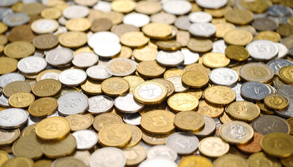 Close-up View of a Collection of Diverse Coins