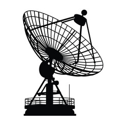 Silhouette of a Large Satellite Dish Antenna on White Background