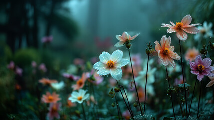 Soft watercolor flowers in pastel hues, evoking gentle beauty and serenity.