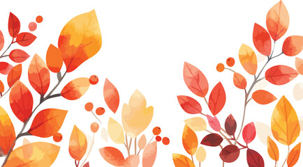 Watercolor Autumn Leaves and Berries Border Design on a White Background