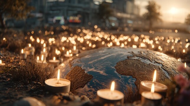 Earth day candle vigil climate change awareness global warming environmental protection remembrance peace hope