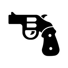 Hand gun revolver black icon isolated on white background.