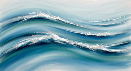 Serene Ocean Waves Abstract Blue and Silver Coastal Art