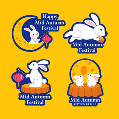 Social Media Label Template for Happy Mid-Autumn Day in Flat Hand-Drawn Cartoon