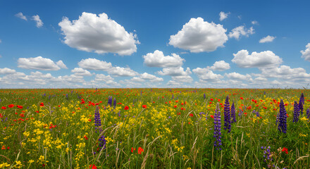 A Vibrant Meadow of Wildflowers Under a Sunny Sky