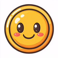 Fototapeta premium Cute round yellow coin with smiling face, big eyes, and rosy cheeks cartoon illustration 