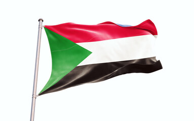 Sudan national flag waving isolated on white background with clipping path.