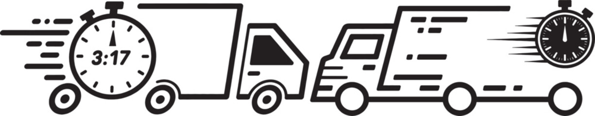 Express Delivery Truck with Stopwatch Icon  Fast Shipping Van in Transparent Vector Illustration