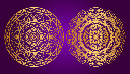 Luxury Mandala Design Template In Gold With Green Color Background For Coloring Books