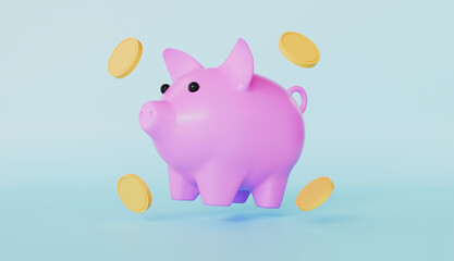 Piggy bank and coins, Saving money and financial security